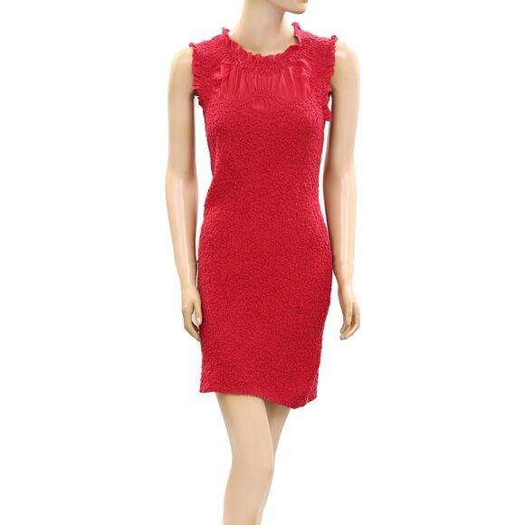 By Anthropologie Mock-Neck Textured Mini Dress Bodycon Ruffle Smocked XL 277652 - Picture 5 of 9